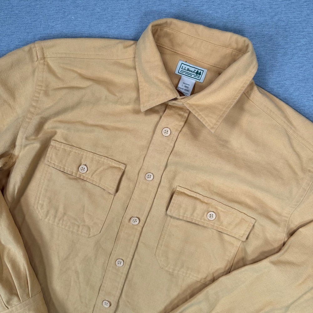 LL Bean Chamois Cloth Shirt Mens Large Mustard Yellow Cotton Workwear Outdoors